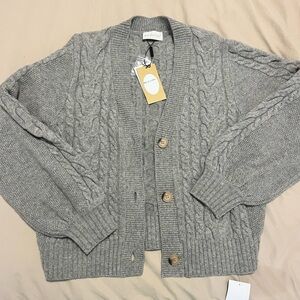 Gray Cable Knit Cardigan